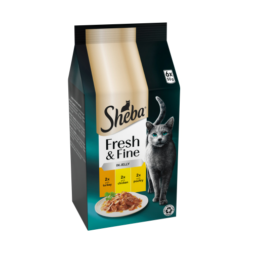 SHEBA FRESH & FINE ADULT WET CAT FOOD CHICKEN & TURKEY JELLY 6PK 50G