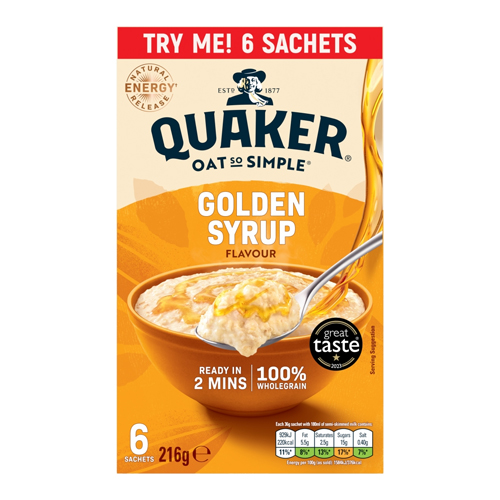 QUAKER OAT SO SIMPLE GOLDEN SYRUP PORRIDGE SACHETS 6PK