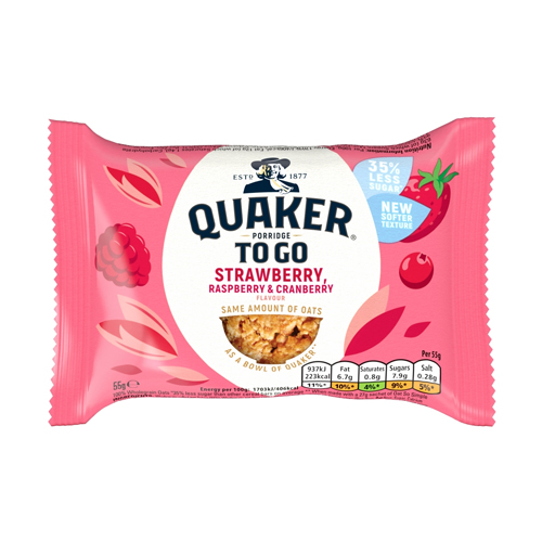 QUAKER PORRIDGE TO GO STRAWBERRY RASPBERRY CRANBERRY SINGLE 55G