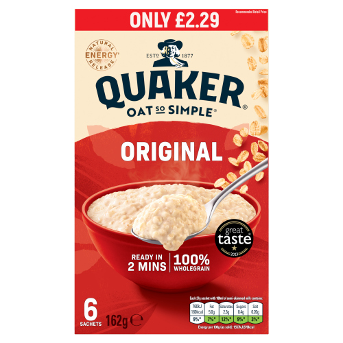 QUAKER OAT SO SIMPLE ORIGINAL PORRIDGE SACHETS 6PK PMP £2.29 27G