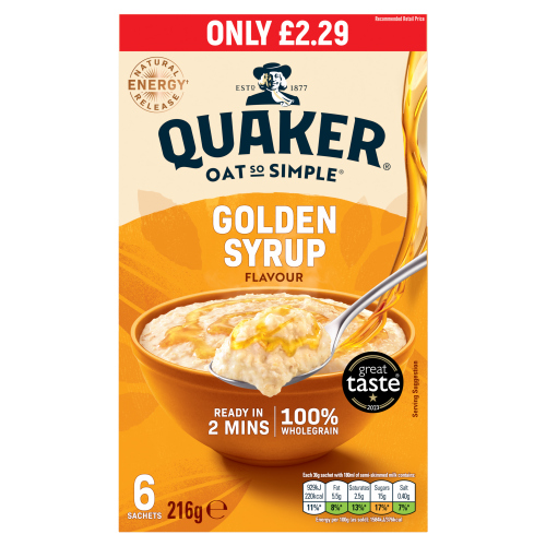 QUAKER OAT SO SIMPLE GOLDEN SYRUP PORRIDGE SACHETS 6PK PMP £2.29 36G