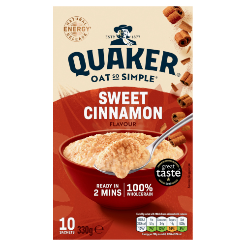 QUAKER OAT SO SIMPLE SWEET CINNAMON PORRIDGE SACHETS 10X33G