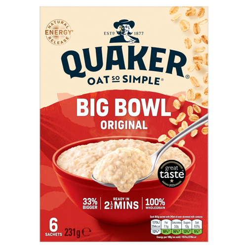 QUAKER OAT SO SIMPLE BIG BOWL ORIGINAL PORRIDGE SACHETS 231G