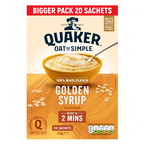 QUAKER OAT SO SIMPLE GOLDEN SYRUP FAMILY PACK PORRIDGE SACHETS 20X36G