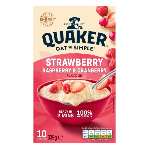 QUAKER OAT SO SIMPLE STRAWBERRY, RASPBERRY & CRANBERRY PORRIDGE SACHETS 10X 33.9G