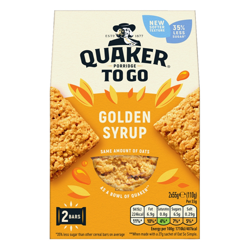 QUAKER PORRIDGE TO GO GOLDEN SYRUP 2PK 110G