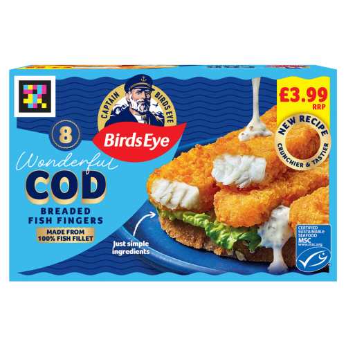 BIRDS EYE 8 WONDERFUL COD BREADED FISH FINGERS PMP £3.99 224G