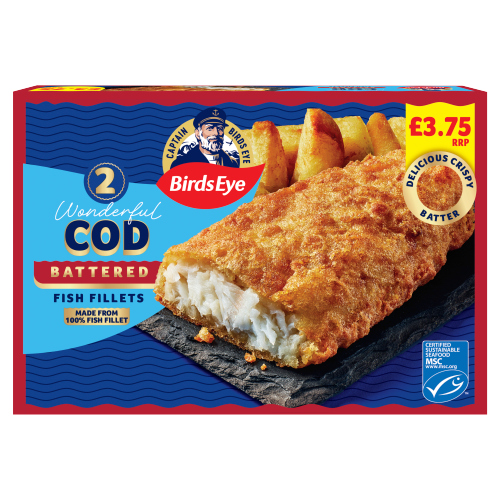 BIRDS EYE 2 WONDERFUL COD BATTERED FISH FILLETS PMP £3.75 200G