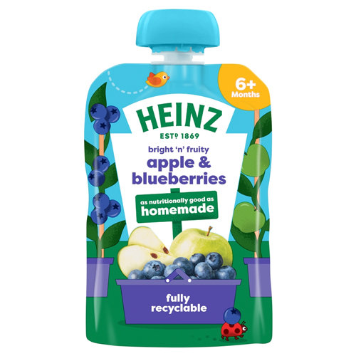 HEINZ APPLE & BLUEBERRIES FRUIT POUCH 100G