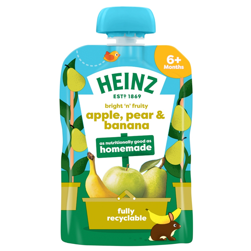 HEINZ APPLE, PEAR & BANANA FRUIT POUCH 100G