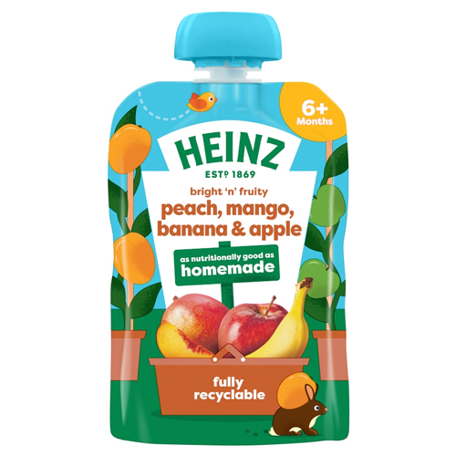 HEINZ PEACH, MANGO, BANANA & APPLE FRUIT POUCH 100G