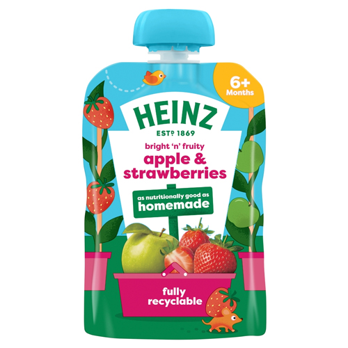 HEINZ APPLE & STRAWBERRY FRUIT POUCH 100G