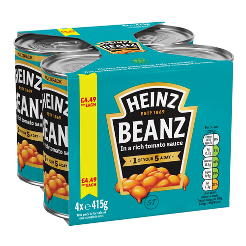 HEINZ BAKED BEANS IN A RICH TOMATO SAUCE PMP £4.49 4PK 415G
