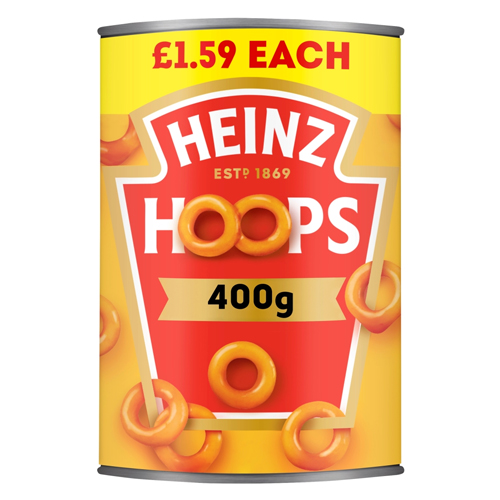 HEINZ SPAGHETTI HOOPS IN TOMATO SAUCE PMP £1.59 400G