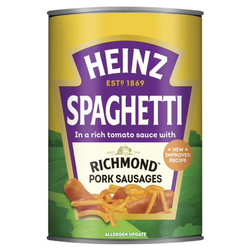 HEINZ SPAGHETTI IN A RICH TOMATO SAUCE WITH RICHMOND PORK SAUSAGES 400G