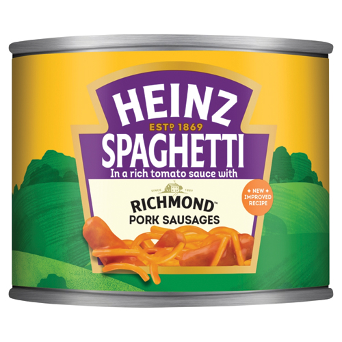 HEINZ SPAGHETTI IN A RICH TOMATO SAUCE WITH RICHMOND PORK SAUSAGES 200G