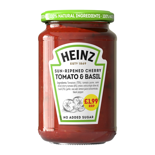 HEINZ SUN-RIPENED CHERRY TOMATO & BASIL PMP £1.99 350G