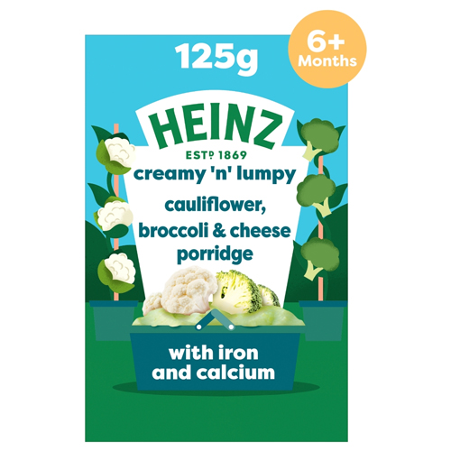 HEINZ BABY FOOD CAULIFLOWER, BROCCOLI & CHEESE PORRIDGE 6+ MONTHS 125G