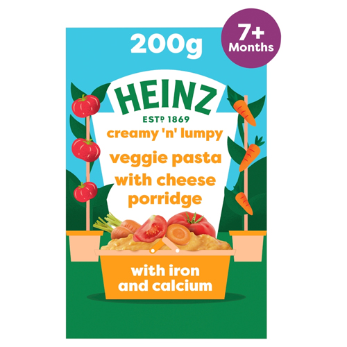 HEINZ BABY FOOD VEGGIE PASTA WITH CHEESE PORRIDGE 7+ MONTHS 200G