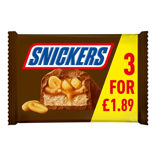 SNICKERS CHOCOLATE BARS MULTIPACK PMP £1.89 3PK 125.1G