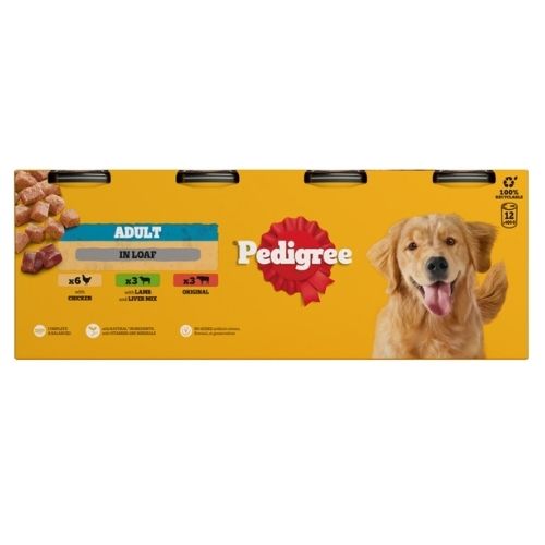 PEDIGREE ADULT WET DOG FOOD TINS MIXED IN LOAF 12PK 400G