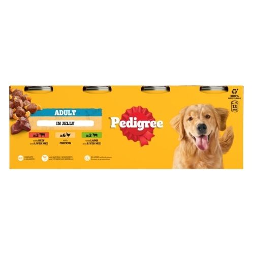 PEDIGREE ADULT WET DOG FOOD TINS MIXED IN JELLY 12PK 385G