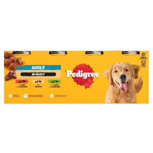 PEDIGREE ADULT WET DOG FOOD TINS MIXED IN GRAVY 12PK 400G