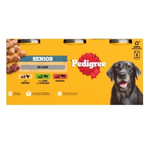 PEDIGREE SENIOR WET DOG FOOD TINS MEAT IN LOAF 6PK 400G