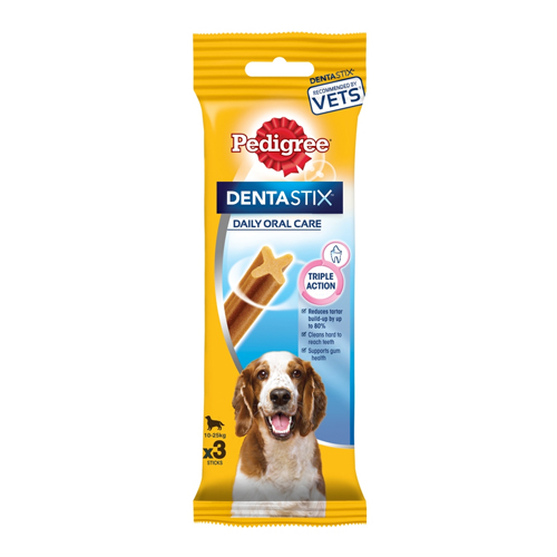 PEDIGREE DENTASTIX DAILY ADULT MEDIUM DOG TREATS 3 X DENTAL STICKS 12PK 77G