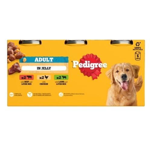 PEDIGREE ADULT WET DOG FOOD TINS MIXED IN JELLY 6PK 385G