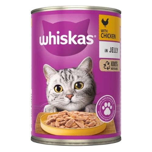 WHISKAS ADULT WET CAT FOOD TIN CHICKEN IN JELLY 400G