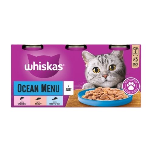 WHISKAS ADULT WET CAT FOOD TINS FISH IN JELLY 6PK 400G