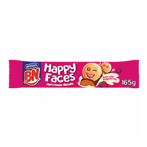 MCVITIE'S BN HAPPY FACES JAM 'N' CREAM BISCUITS PMP £1.25 165G