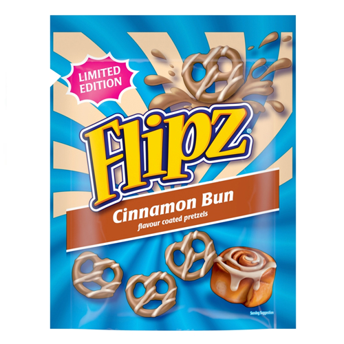 FLIPZ PRETZELS CINNAMON BUN FLAVOUR COATED SNACKS 90G
