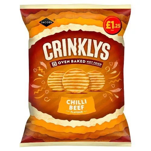 JACOB'S CRINKLYS CHILLI BEEF BAKED SNACKS SHARE BAG, 150G