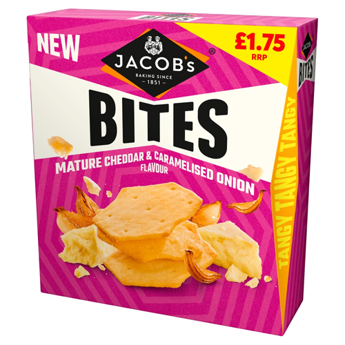 JACOB'S BITES MATURE CHEDDAR & ONION CRACKERS PMP £1.75 125G