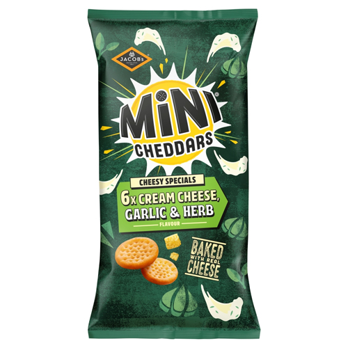 JACOB'S MINI CHEDDARS CREAM CHESSE GARLIC & HERBS BAKED SNACKS 6PK 138G