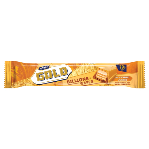 MCVITIE'S GOLD BILLIONS WAFER GOLDEN CARAMEL CHOCOLATE BAR PMP 79P 39.5G