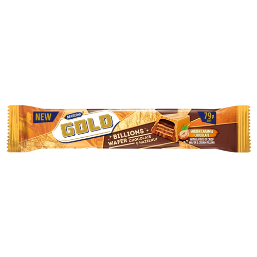 MCVITIE'S GOLD BILLIONS WAFER GOLDEN CARAMEL HAZELNUT CHOCOLATE BAR PMP 79P 39.5G
