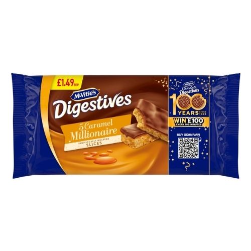 MCVITIE'S MILK CHOCOLATE CARAMEL MILLIONAIRE BISCUIT SLICES BARS PMP £1.49 5PK 109.9G