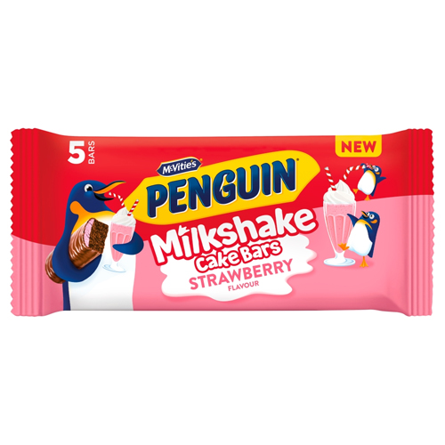 MCVITIE'S PENGUIN STRAWBERRY MILKSHAKE CAKE BAR 5PK 141G