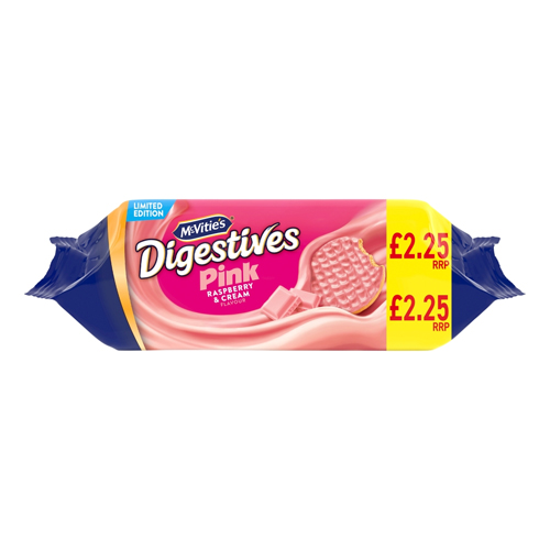 MCVITIES PINK DIGESTIVES RASPBERRY & CREAM PMP £2.25 232G