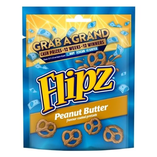 FLIPZ PRETZELS PEANUT BUTTER FLAVOUR SNACKS 90G