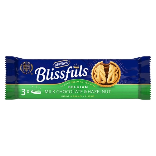 MCVITIE'S BLISSFULS BELGIAN MILK CHOCOLATE & HAZELNUT BISCUITS 3PK 42G