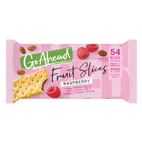 GO AHEAD RASPBERRY CRISPY FRUIT SLICES SNACK BARS 4PK 174.4G