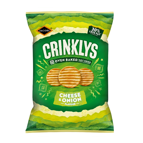 JACOB'S CRINKLYS CHEESE & ONION BAKED SNACKS SHARE BAG, 150G