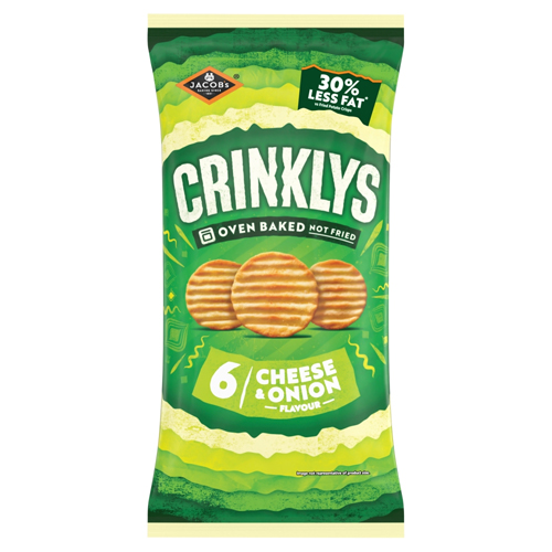 JACOB’S CRINKLYS CHEESE & ONION 30% LESS FAT BAKED 6PK 23G