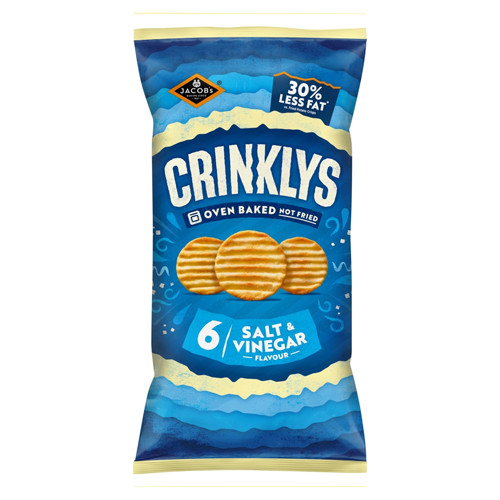 JACOB’S CRINKLYS SALT & VINEGAR 30% LESS FAT BAKED 6PK 23G