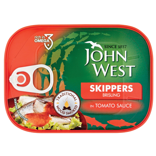 JOHN WEST SKIPPERS BRISLING IN TOMATO SAUCE 106G