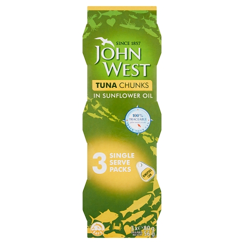 JOHN WEST TUNA CHUNKS IN SUNFLOWER OIL 3PK 80G